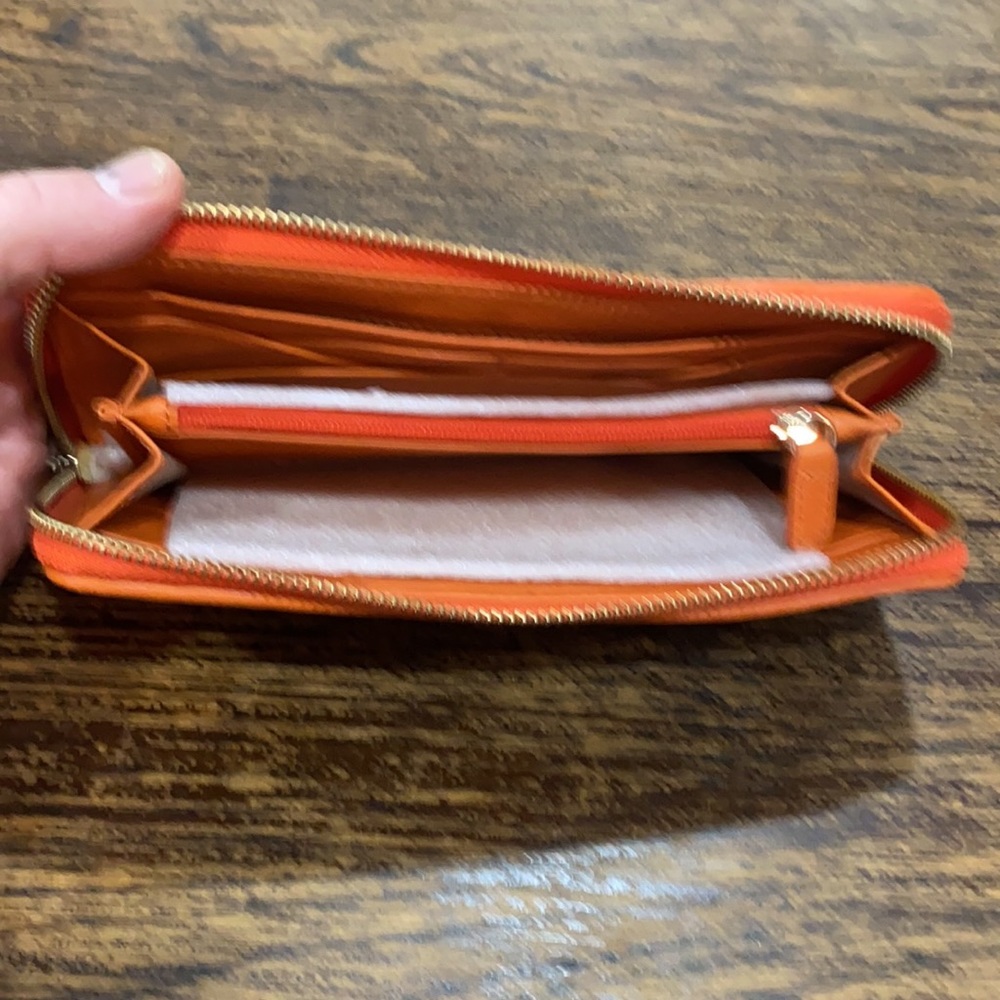 Cole Haan Heritage Weave  Orange Leather Wallet - Picture 6 of 16